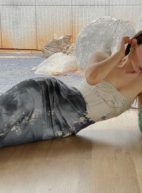 小丽留白新中式改良旗袍碎花拼接吊带连衣裙2022秋轻熟风复古长裙