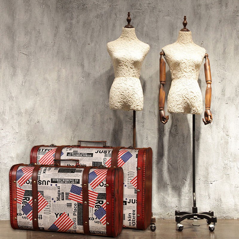 欧式复古皮箱木质手提箱仿古装饰品家居收纳箱子橱窗摆件摄影道具