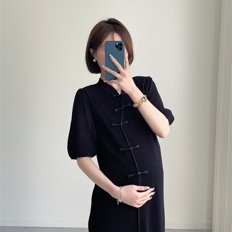 孕妇装春夏新款设计感小众高级新中式国风盘扣短袖镂空黑色连衣裙,孕妇装/孕产妇用品/营养,连衣裙,淘宝优惠券,粉丝福利购,淘宝优惠卷