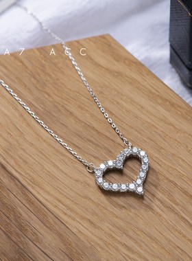 项链女小众轻奢时尚设计心形镶钻爱心锁骨链爱心吊坠百搭高级感