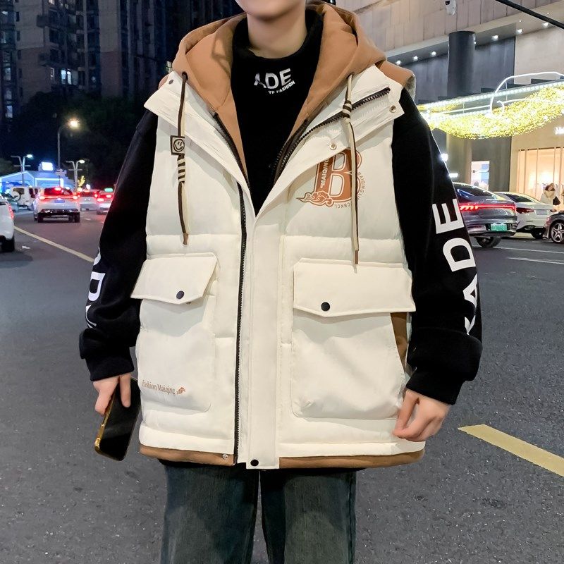 秋冬季羽绒棉马甲背心男孩初中学生棉衣青少年马夹套装大童外套厚,男装,常规马甲,淘宝优惠券,粉丝福利购,淘宝优惠卷