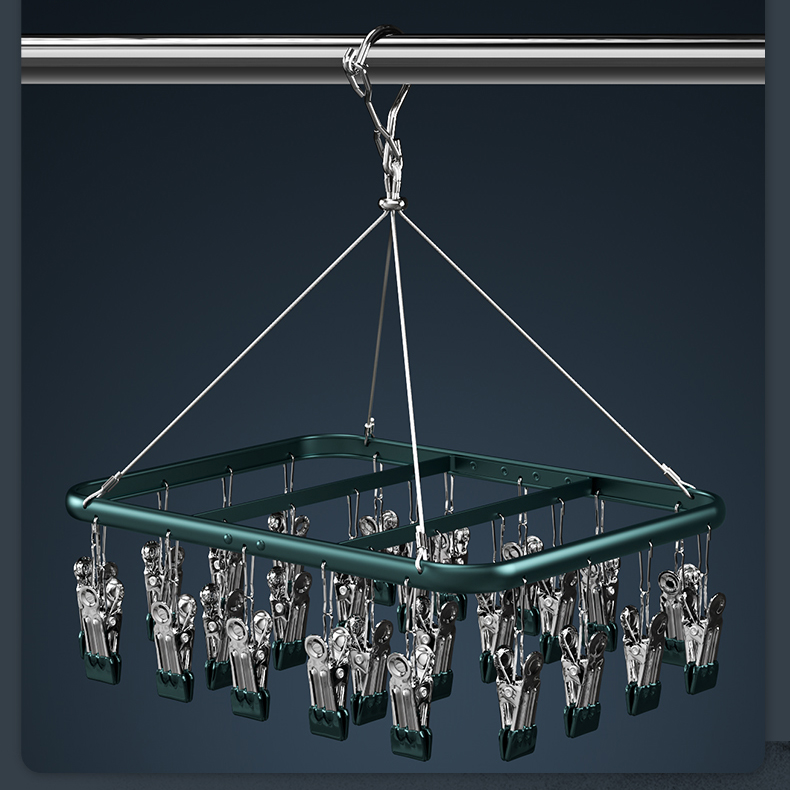 阳台晾袜子神器铝合金衣架不锈钢多夹子晒内衣内裤专用凉袜架防风