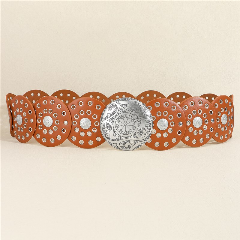 夏季新款腰带复古圆盘多巴胺色搭配牛仔裤连衣裙美式腰封鲜艳穿搭