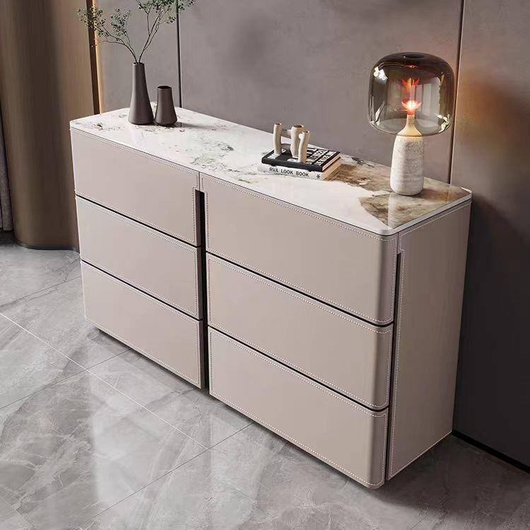 轻奢马鞍皮岩板斗柜客厅现代简约收纳储物玄关柜靠墙柜6斗柜9斗柜