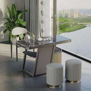 2025新款阳台茶桌椅组合轻奢高端不锈岩板桌小户型茶台意式轻奢