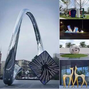 现代不锈钢雕塑水景观酒店户外公园圆环景观抽象雕塑大型摆件小品