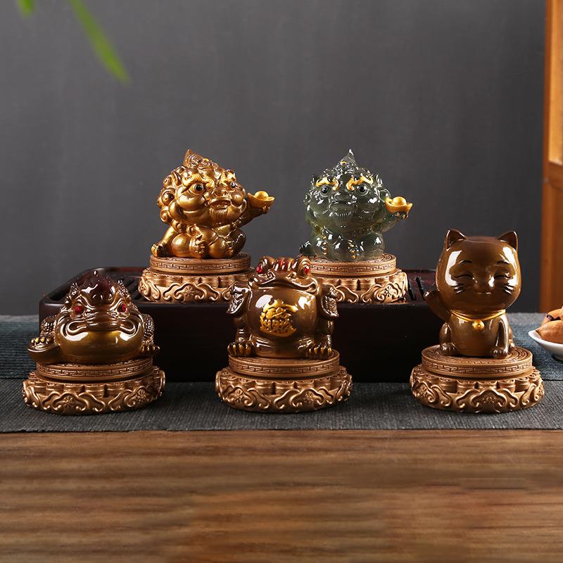 创意变色茶宠摆件旋转貔貅精品可养时来运转茶桌茶台饰品茶玩金蟾
