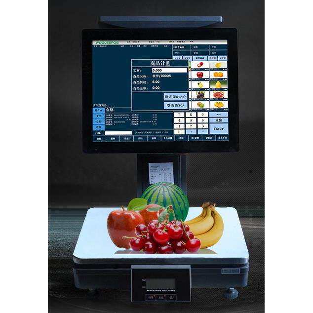 PC收银秤双屏触摸一体机电脑水果肉菜店收银秤英文条码秤方便好用