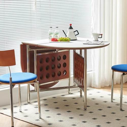 复古实木洞洞餐桌北欧小户型设计师工作台家用中古风原木长桌子