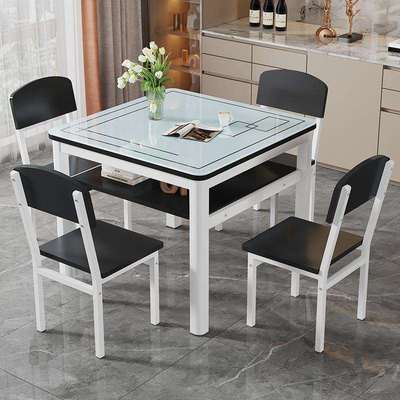 正方形钢化玻璃餐椅组合小户型家用饭桌简约方桌2025新款双层桌子