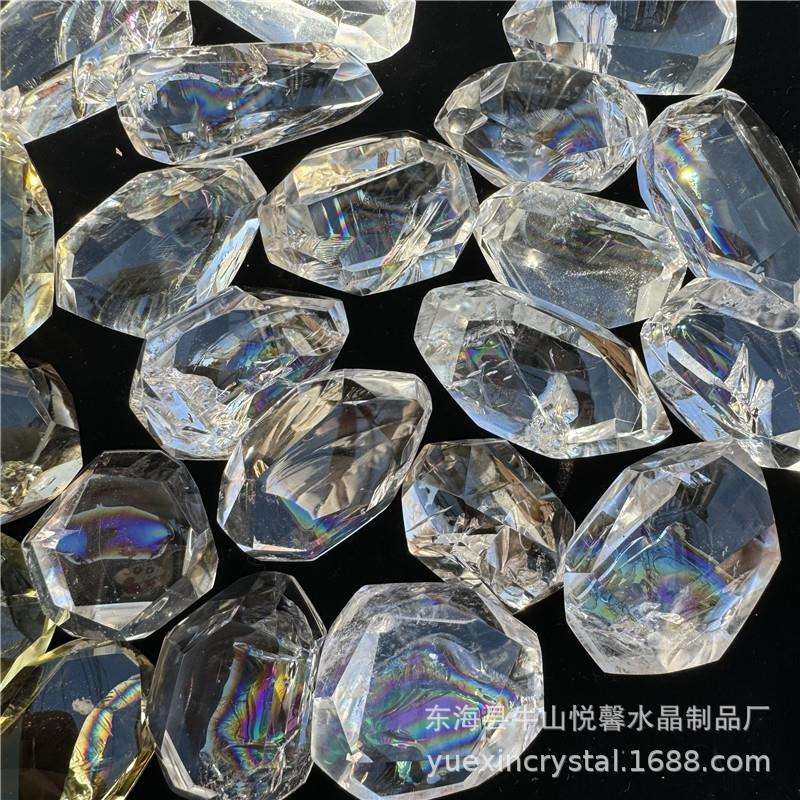 阿赛斯特莱梵天透体天然白水晶随形彩虹晶石原石打磨家居客厅摆件