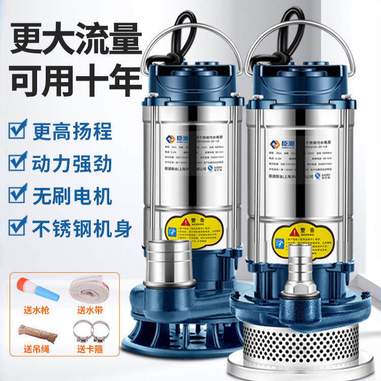 不锈钢潜水泵220v家用小型高扬程井水抽水泵农用灌溉排污水泵