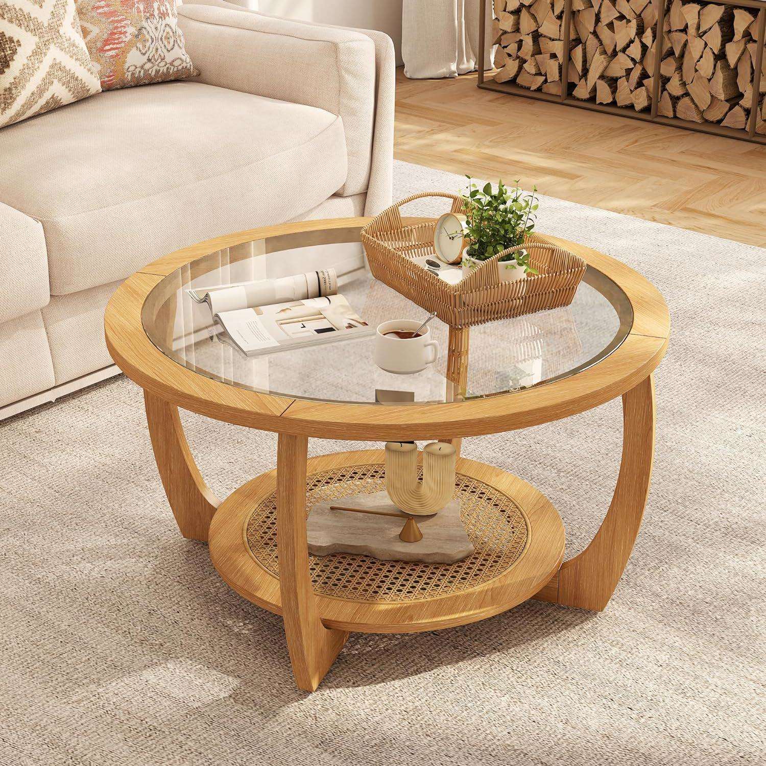 家用茶几茶桌茶台小户型轻奢现代卧室坐地阳台圆形玻璃客厅小桌子