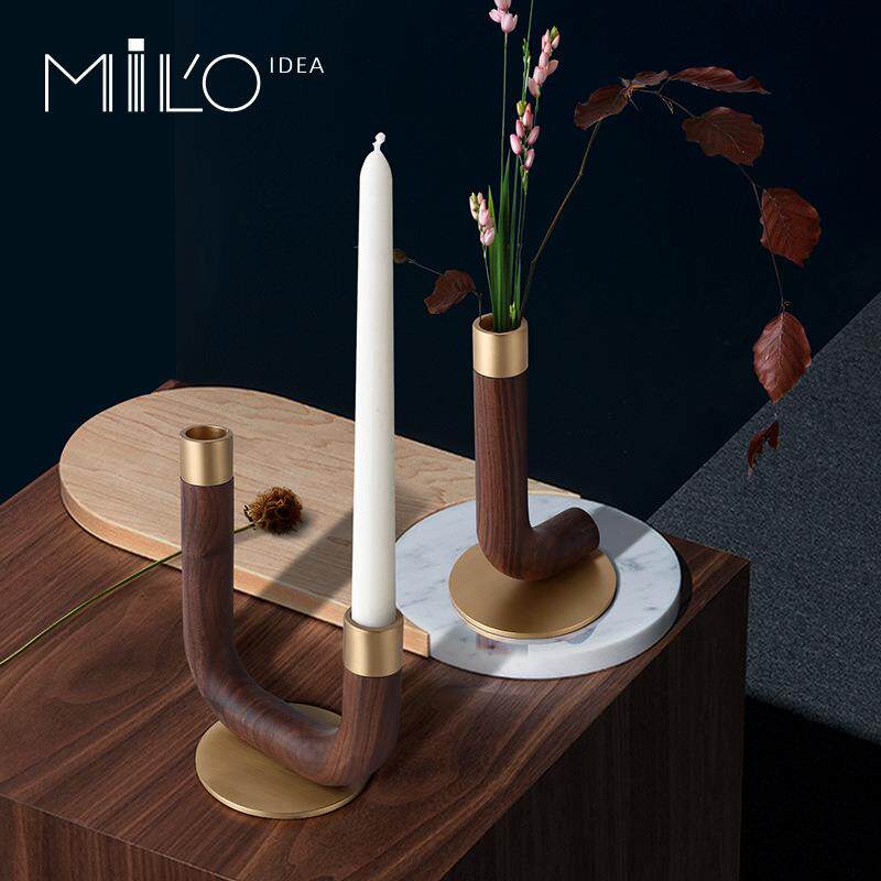 米洛思维北欧轻奢胡桃木蜡烛台餐厅餐桌烛光晚餐家用简约现代装饰