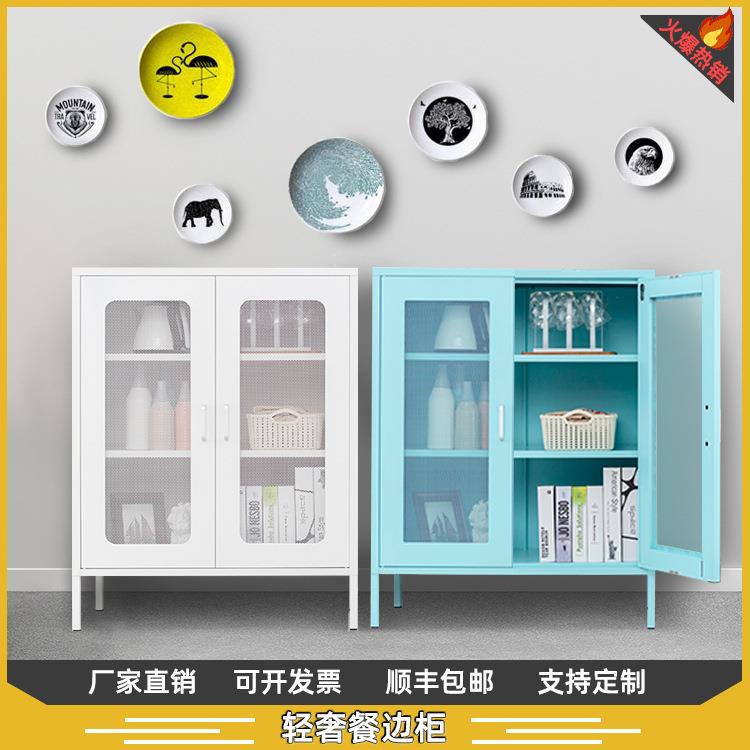 轻奢餐边柜网格门客厅置物柜书架高脚收纳书柜展示柜储物落地柜子
