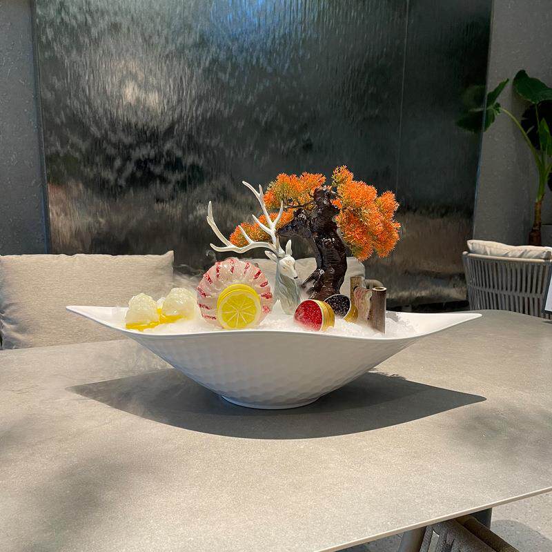 密胺海螺形刺身拼盘鱼盘海鲜干冰盘三文鱼盘料理自助餐盘商用