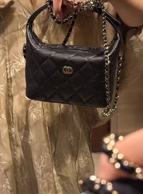 2025新款小香风25c饭盒包菱格链条真皮包hobo包手提单肩斜挎女包