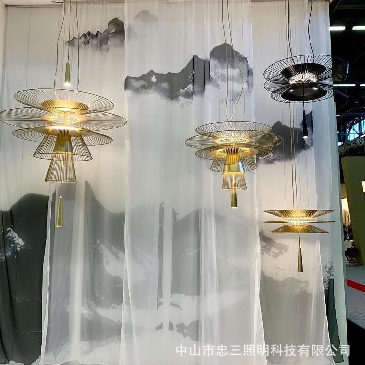 轻奢简约现代餐厅吊灯中古设计师创意镂空飞碟前台商用工程吊线灯