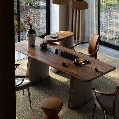 茶室茶台现代简约茶桌客厅家用茶泡茶桌椅组合茶几艺黑胡桃木会客