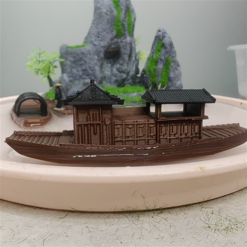 鱼缸造景小摆件树独木舟漂浮乌篷船假微景观水R陆缸院盆景绿树叶