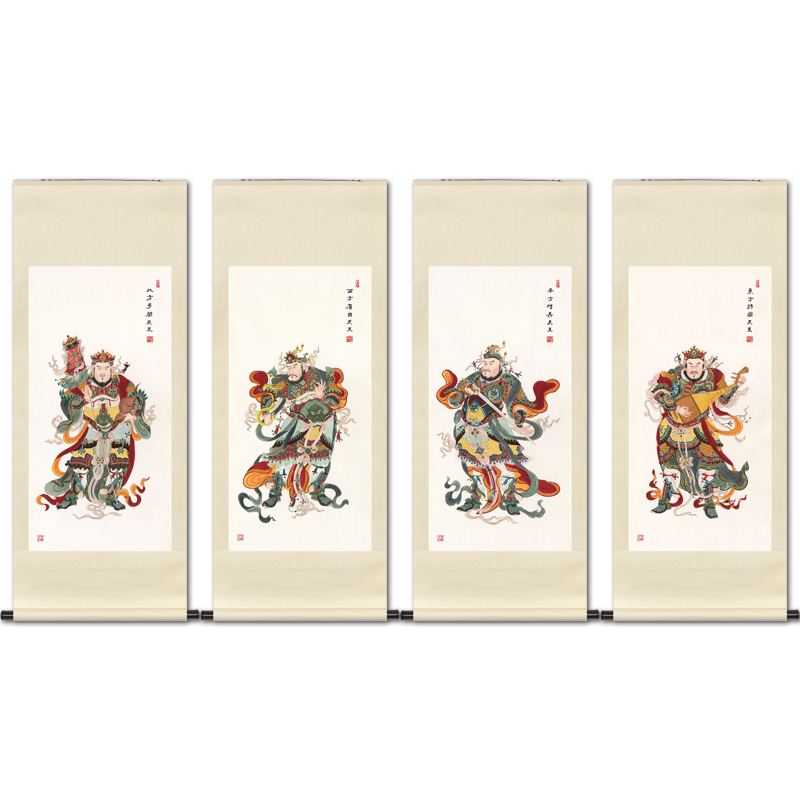 工笔人物c国画四大天王金刚菩萨画像玄关书房中式画轴挂画卷轴画