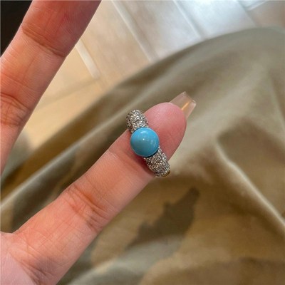 S925b银中古拉丝宽面海纹石戒指女轻奢高级感指环叠戴绿松石食指