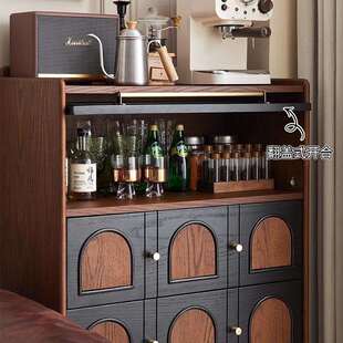 法式复古实木斗柜客厅靠墙电视柜旁小边柜中古风卧室床尾储物柜子