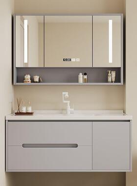 优选简约橡木吸塑陶瓷一体盆浴室柜洗手池|高品质E1级灰色特