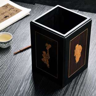 中国风木质文具创意化妆刷铅笔收纳盒办公室桌面方形复古笔筒