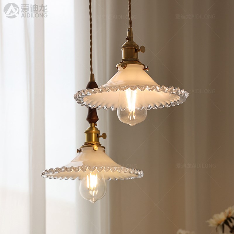 法式百褶白色花朵玻璃吊灯日式吧台餐厅J茶室床头橱窗咖啡厅小吊