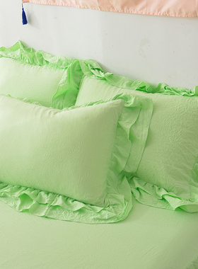 小清新绿色c双层花边枕芯套一对装48*74cm学生单人宿舍枕巾枕头皮