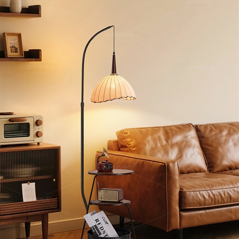 中古风落地灯客厅沙n发边灯法式覆古床头柜置物架一体卧室立式台