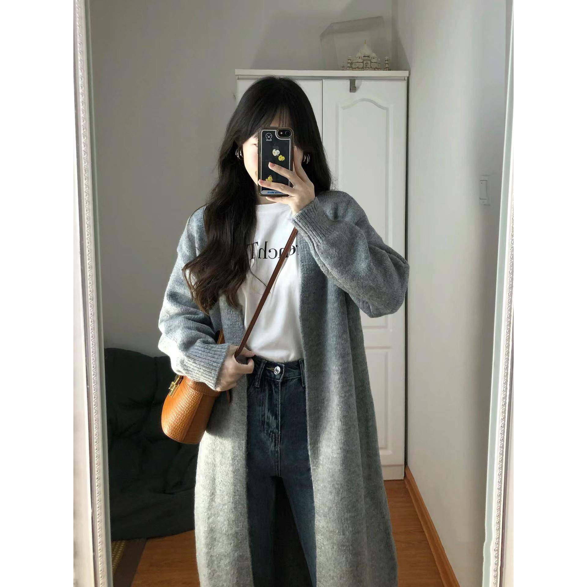 高级感！松瘦懒风慵外搭CIN开衫女软糯过显膝中长款毛衣外套春宽