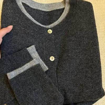 0VCO衫0%美丽诺羊毛开女秋冬灰色假两件针织衫格雷系上衣毛衣1外