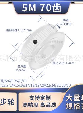 同步带轮5M70齿AF型齿宽11/16内孔101215192025齿形带同步轮5现货