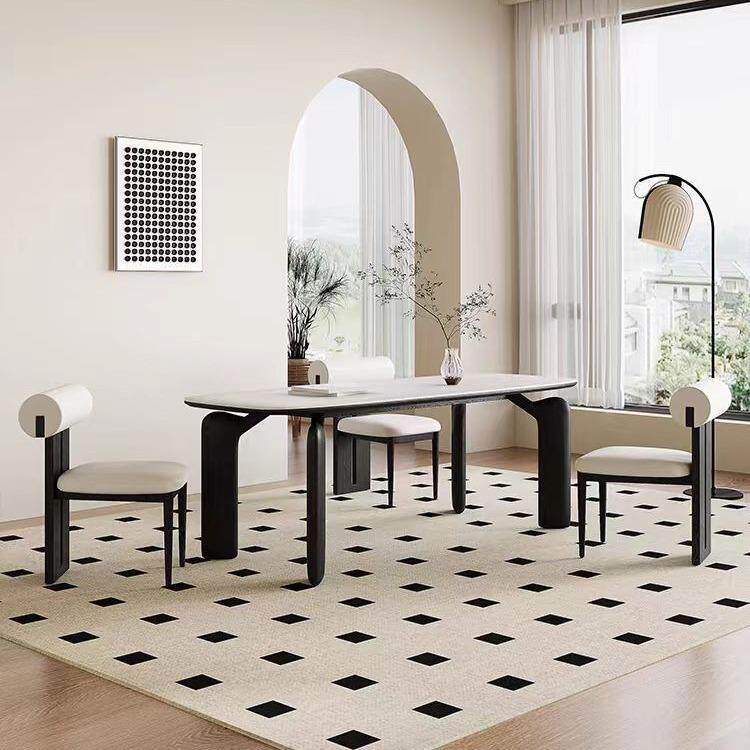 法式奶油风实木餐桌椅组合家用小户型长方形岩板餐桌小户型适用