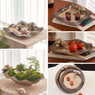 凹凸金色做旧方形椭圆形大象果盘家居样板间桌面装饰铝制托盘摆件