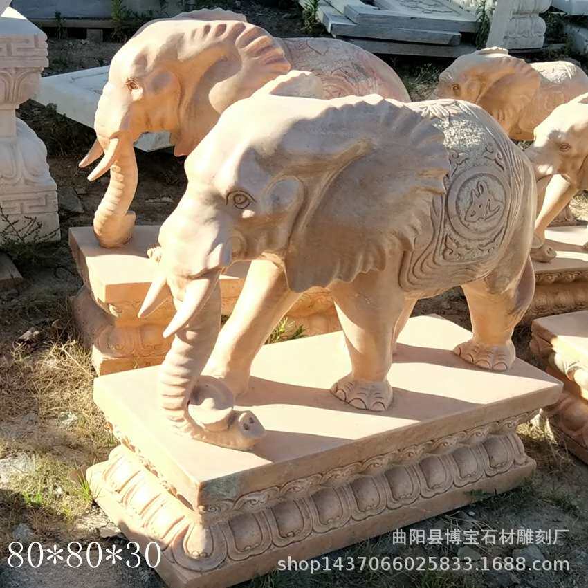 石雕小象 白色大理石汉白玉脚踩水花石雕小象一对厂家