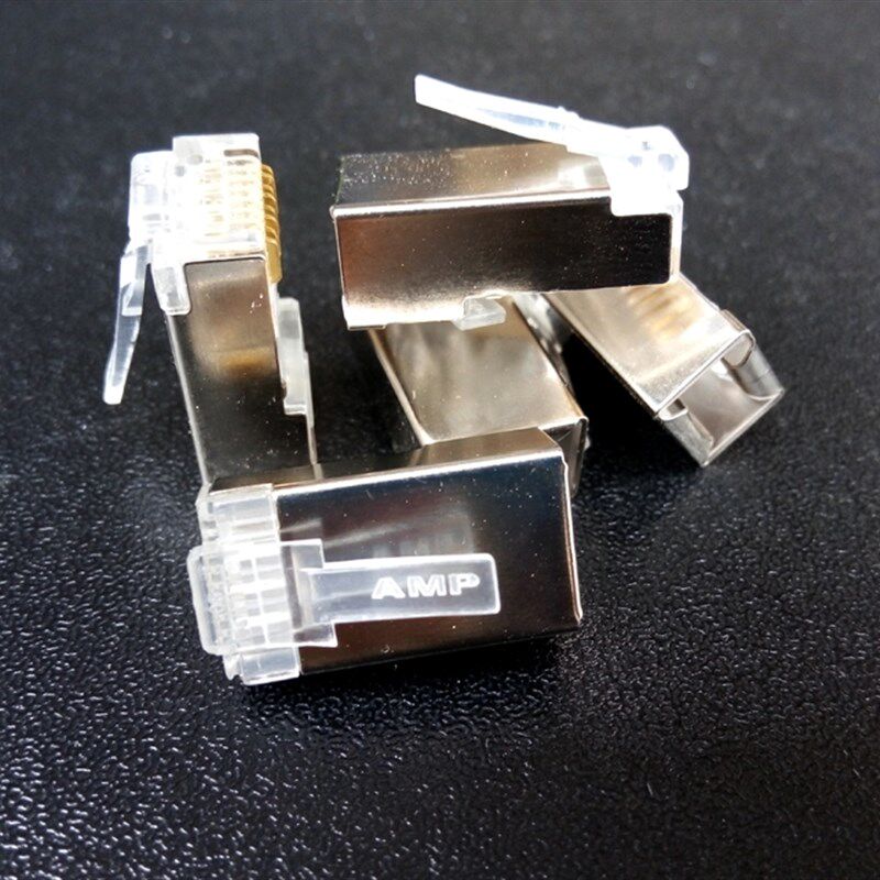 安普超五类带屏蔽AMP水晶头RJ45百兆5类8P8C网络金属接头镀金