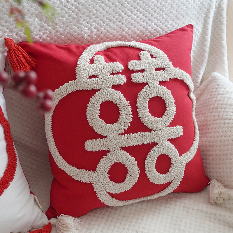 吾家婚品结婚靠垫中式红色喜字抱枕一对抱枕套R婚房喜靠枕婚房装