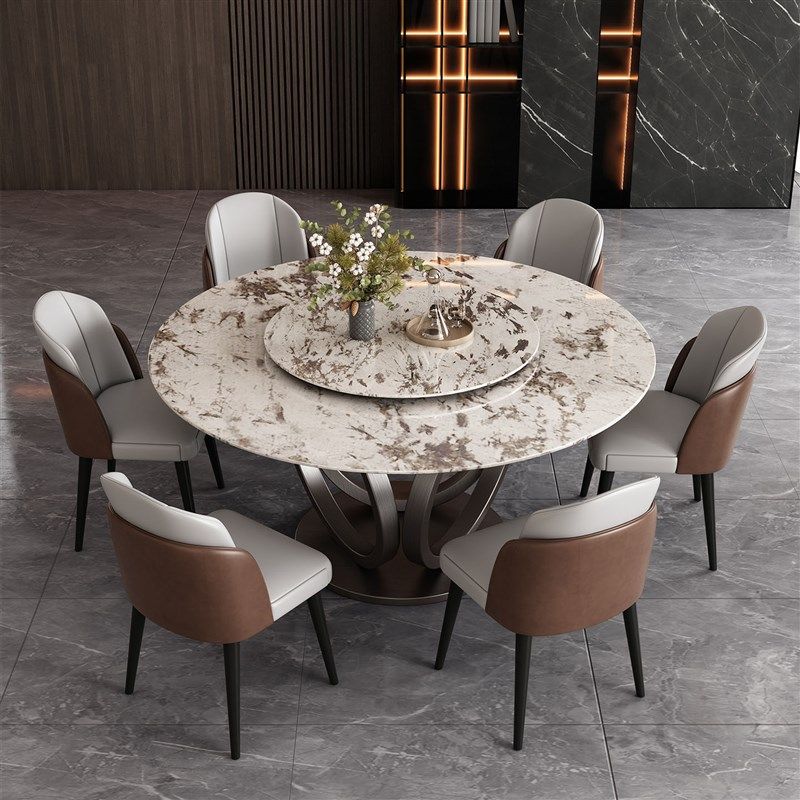 意式轻奢大理石圆桌椅组合现代简约小户型家用别R墅会所高档吃饭