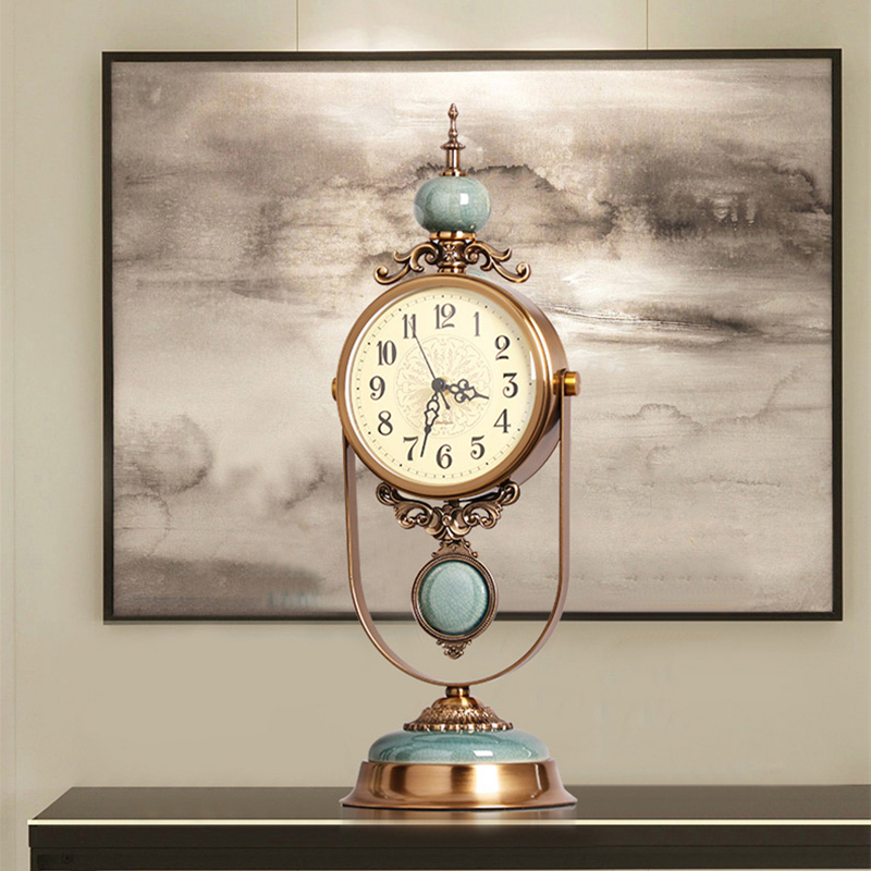 高端钟表座钟f家用新中式轻奢现代欧式简约静音台式黄铜摆件石英