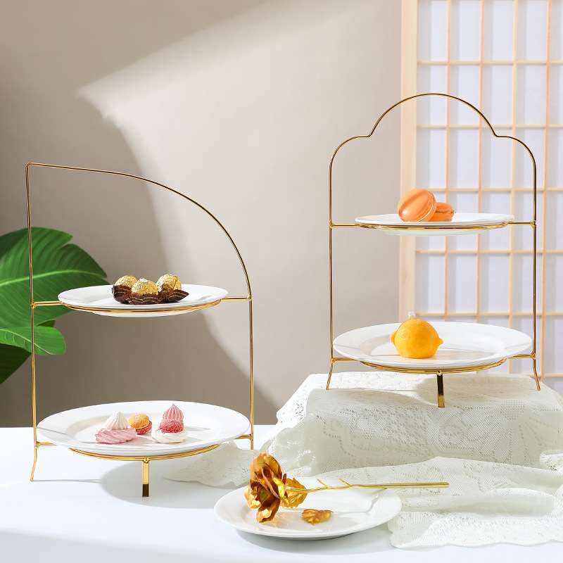 金属蛋糕盘烘培茶歇点心水果婚庆盘西点托盘糕点冷餐欧式双层甜点