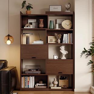 纯实木可伸缩书柜格子柜家用储物展示柜客厅靠墙落地置物书格收纳