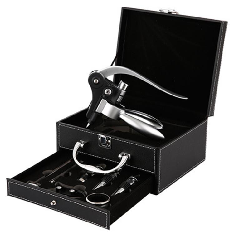 现货抽屉皮盒酒具套装木盒兔型开瓶器套装合金兔耳开酒器8件套