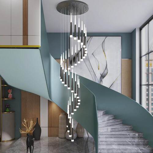 旋转楼梯长吊灯现简约北欧复式楼loft别墅跃层客厅装饰led灯具