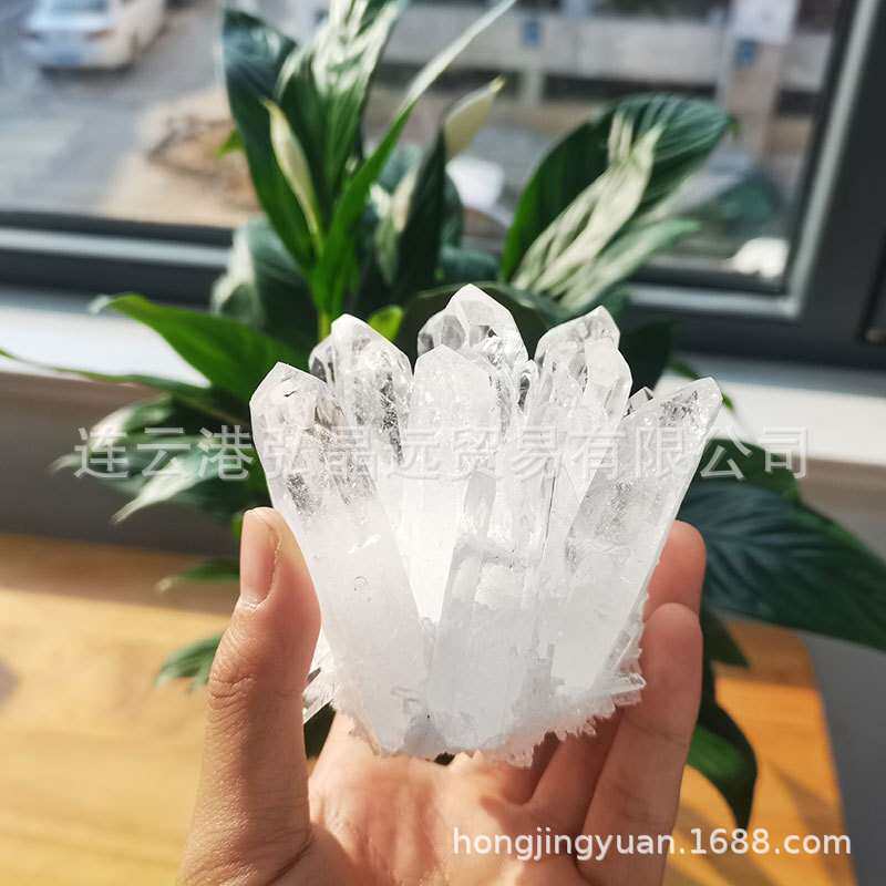 弘晶远水晶 厂家 天然优化白水晶簇净化消磁能量石水晶花摆件