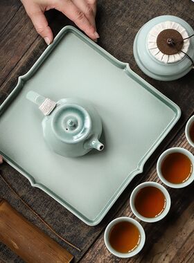 中式仿古茶具托盘功夫茶具茶盘陶瓷干泡盘四方型托盘定制logo