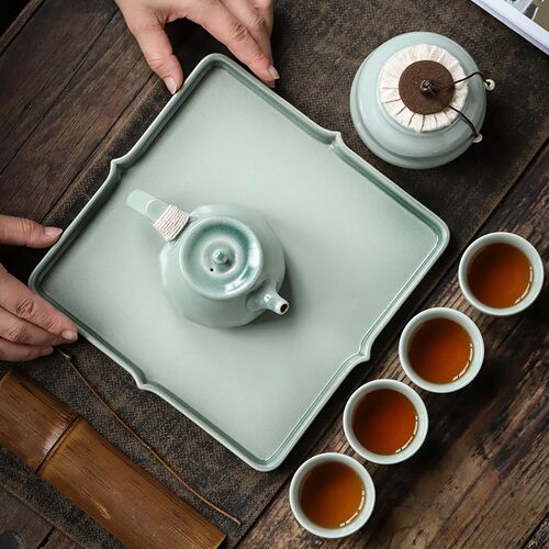 中式仿古茶具托盘功夫茶具茶盘陶瓷干泡盘四方型托盘定制logo