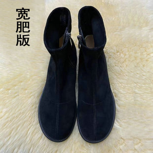 大码女鞋41一43秋冬胖脚宽楦女靴加肥加大脚骨皮靴冬靴大头女短靴